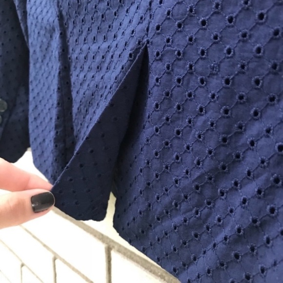 Banana Republic Navy Eyelet Blazer Jacket Cotton Notch Lapel Lined Size 2 - Picture 5 of 8